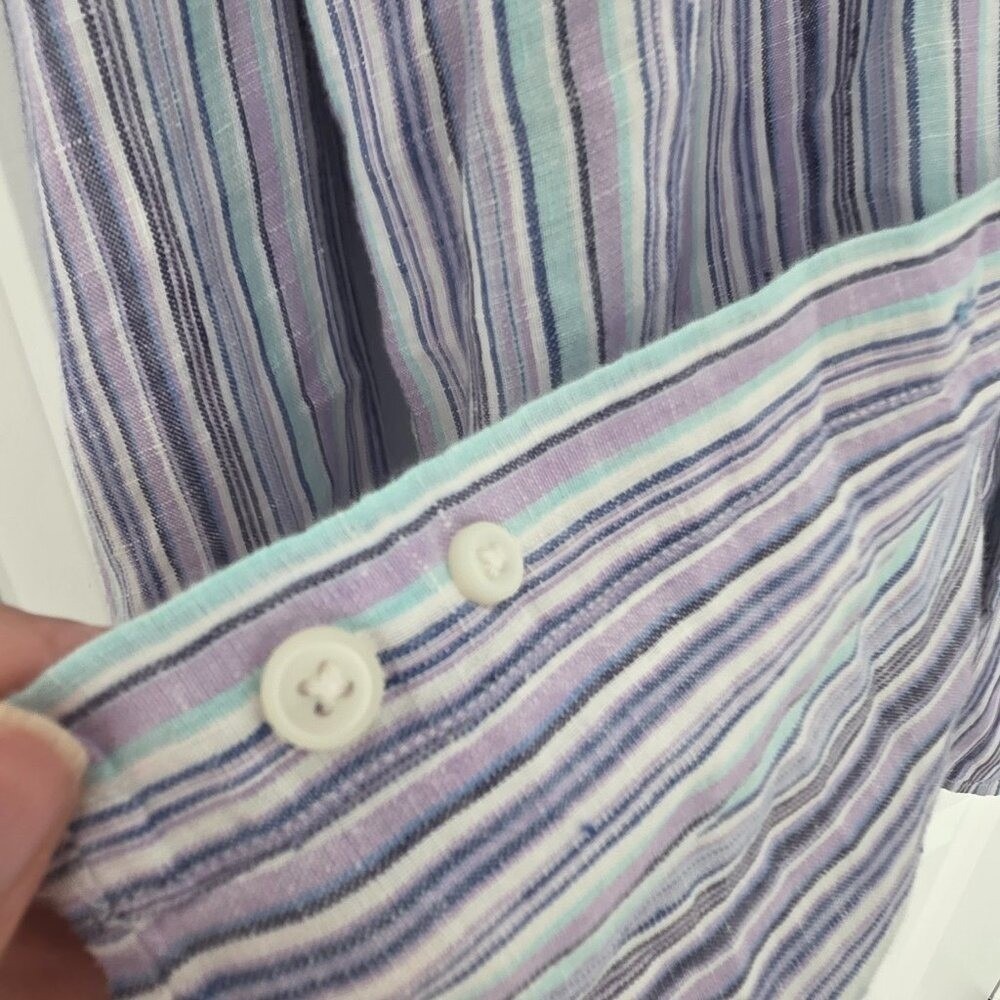 Toscano Untucked Shirt Men L Resort LS Striped Aqua Linen Breathable Vacation - Picture 5 of 5